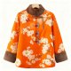 Women's Orange Floral Print Guofeng Coat - Bright Winter Warm Outerwear