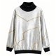 Women's Silver Glitter Gold Geometric Turtleneck Sweater - Shiny Party Knit Top