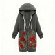 Women's Elegant Red Rose Vine Print Long Fleece Hoodie