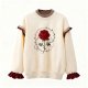 Women's Vintage Red Rose Print Contrast Ruffle Sweatshirt