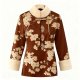 Women's Brown Guofeng Floral Print Coat - Elegant Winter Warm Outerwear