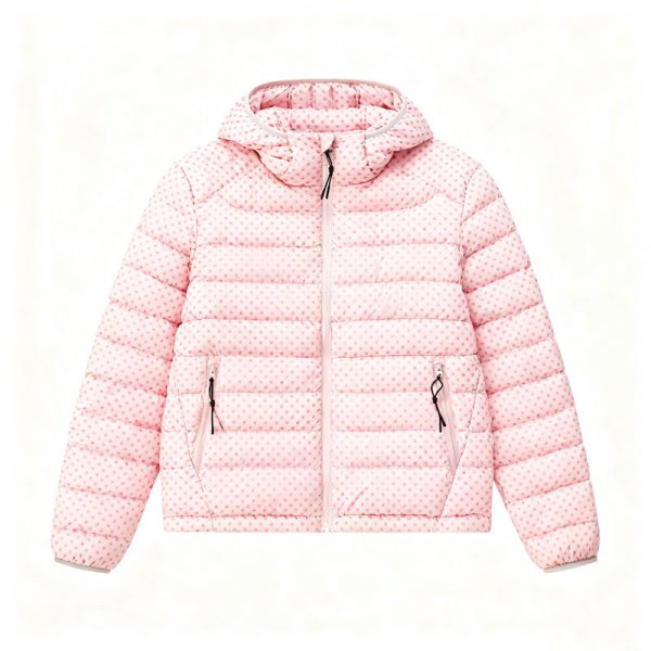 Women's Pink Small Polka Dot Puffer Jacket - Gentle Delicate Winter Coat
