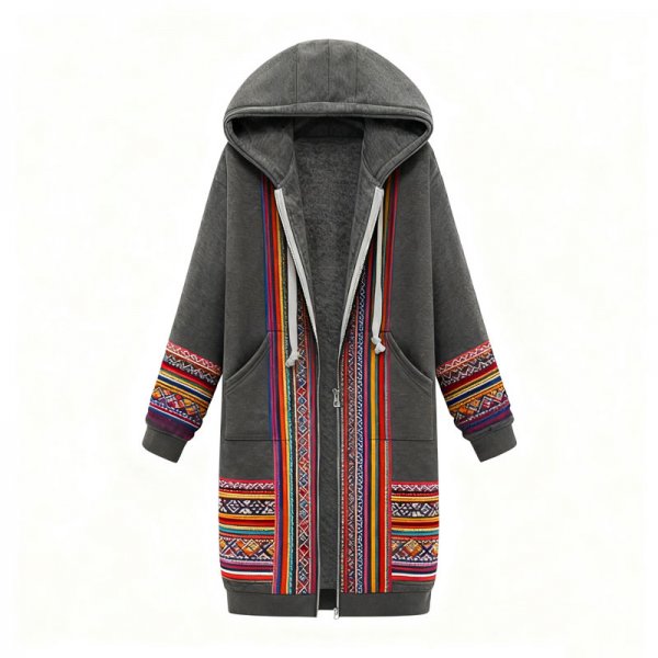 Women's Vibrant Ethnic Striped Print Long Fleece Hoodie