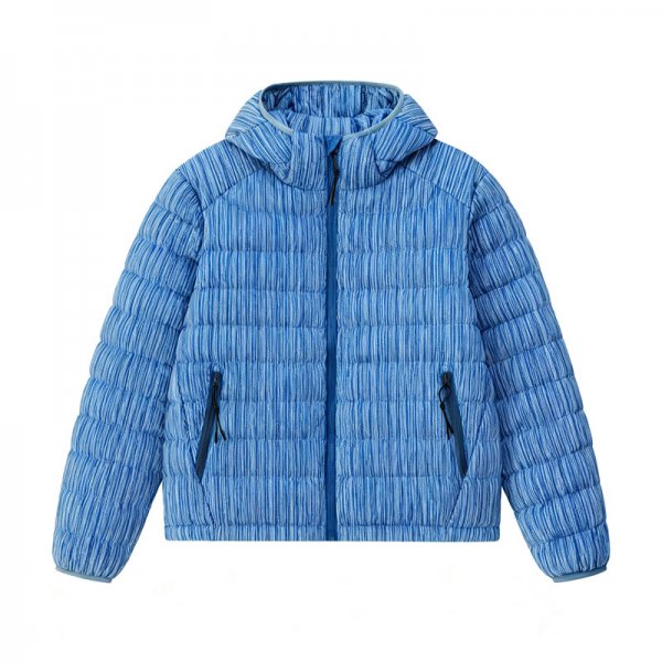 Women's Blue Striped Texture Puffer Jacket - Fresh Textured Winter Coat