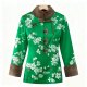 Women's Green Chinese Style Floral Print Coat with Fur Collar - Elegant Winter Warm Outerwear