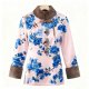 Women's Pink & Blue Floral Print Guofeng Coat - Soft Fur Collar Winter Warm Outerwear