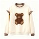 Women's Plush Teddy Bear Patch Plaid Ruffle Sweatshirt