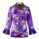 Women's Purple Silver Floral & Butterfly Print Guofeng Coat - Ruffled Sleeve Winter Warm Outerwear
