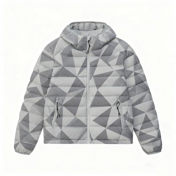 Women's Gray Geometric Print Hooded Puffer Jacket - Modern Versatile Winter Coat