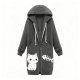 Women's Cute Cat & Fishbone Print Fleece-Lined Long Hoodie