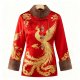 Women's Red Golden Phoenix Embroidery Guofeng Coat - Festive Winter Warm Outerwear