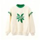 Women's Minimalist Leaf & "Likewise" Print Green Trim Sweatshirt