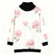 Women's White Pink Floral Turtleneck Sweater - Sweet Oversized Knit Top