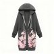 Women's Romantic Cherry Blossom Print Long Fleece Hoodie